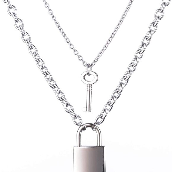 Lock Key Pendant Necklace Statement Long Chain Punk Multilayer Choker Necklace f - Picture 1 of 5